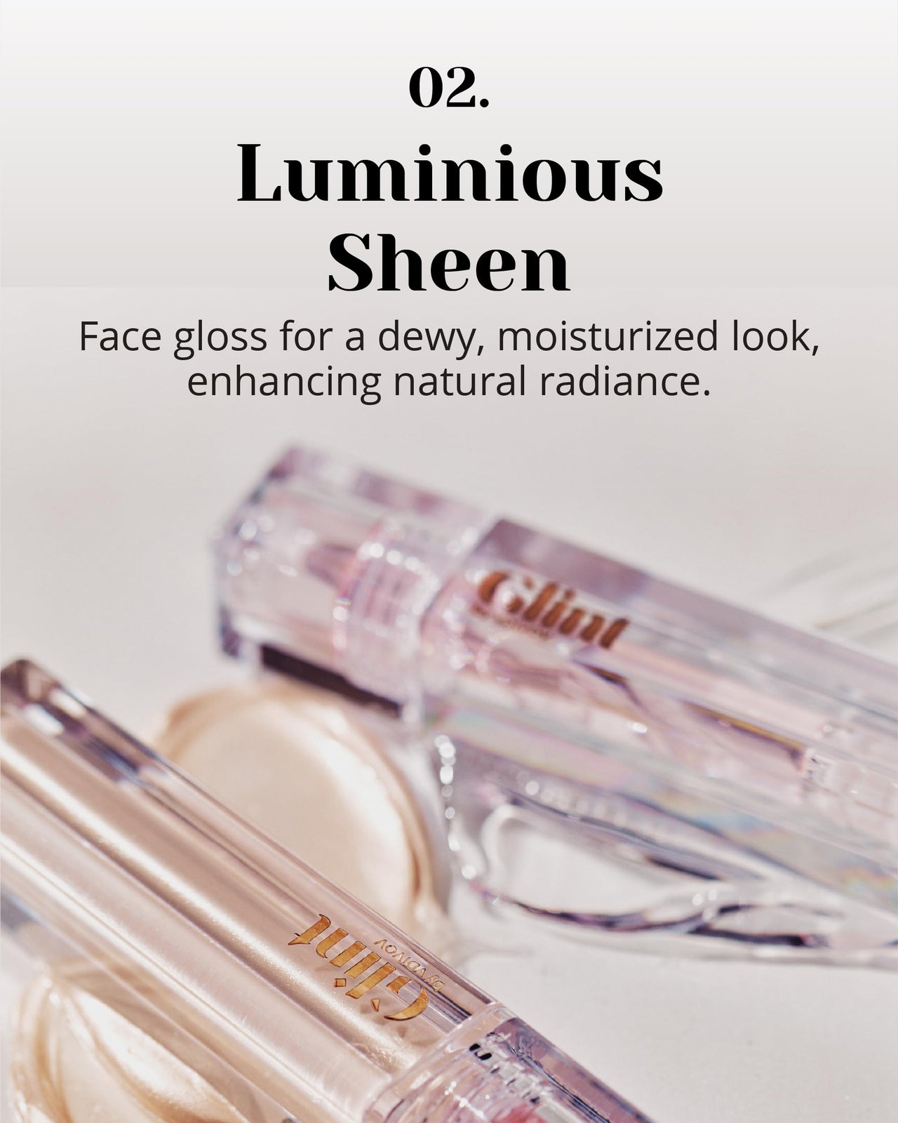 Glint Liquid Gel Highlighter (Glosser, 0.1oz) - Multi-Use Face & Body Gloss for Smooth Glow, Long-Lasting Illuminator Balm for Healthy Radiance. Korean Makeup. Eyes, Cheeks, Nose