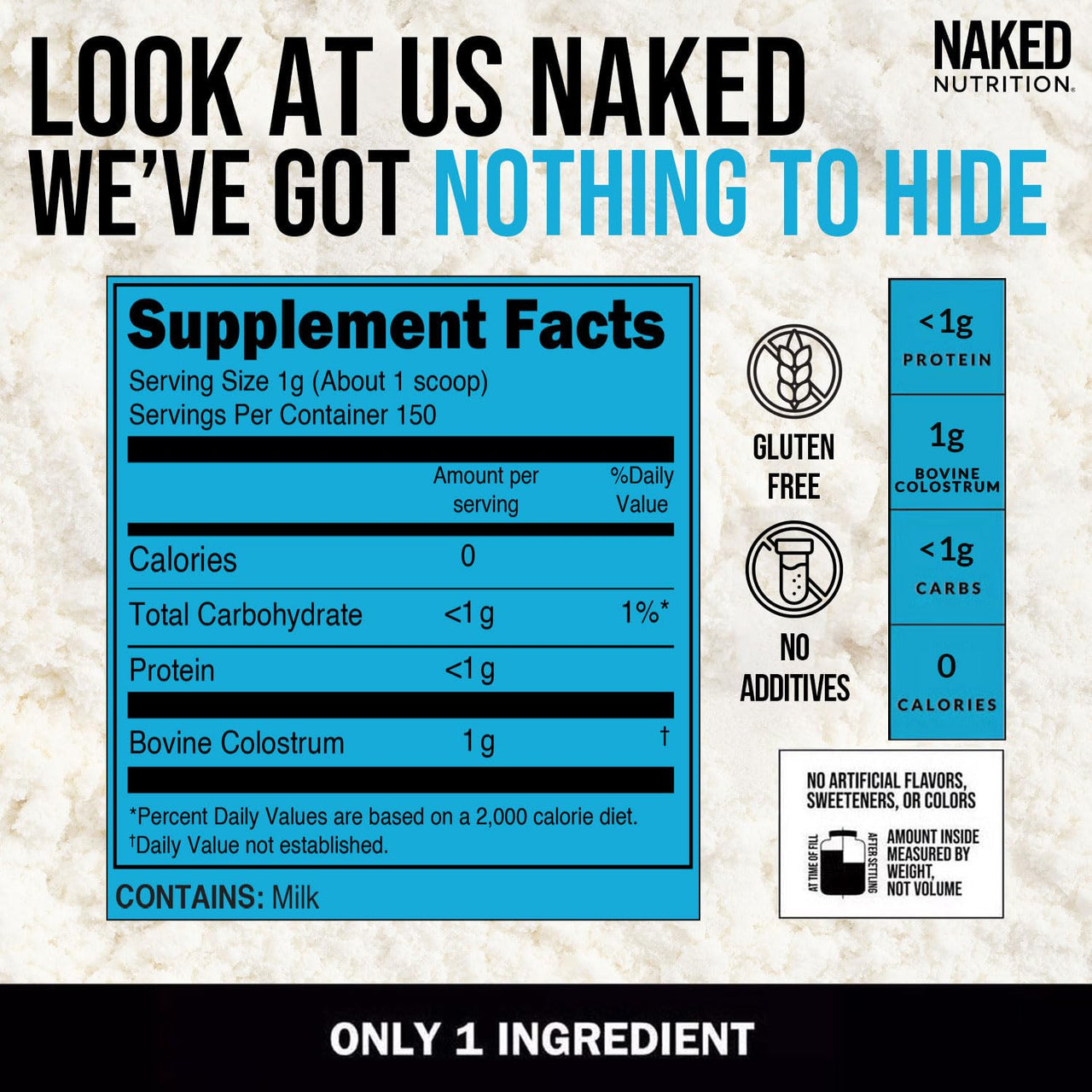NAKED Casein Protein Powder 5LB (76 Servings) Colostrum Powder (150 Servings) – Bulk, GMO-Free, Gluten Free, Soy Free, Preservative Free