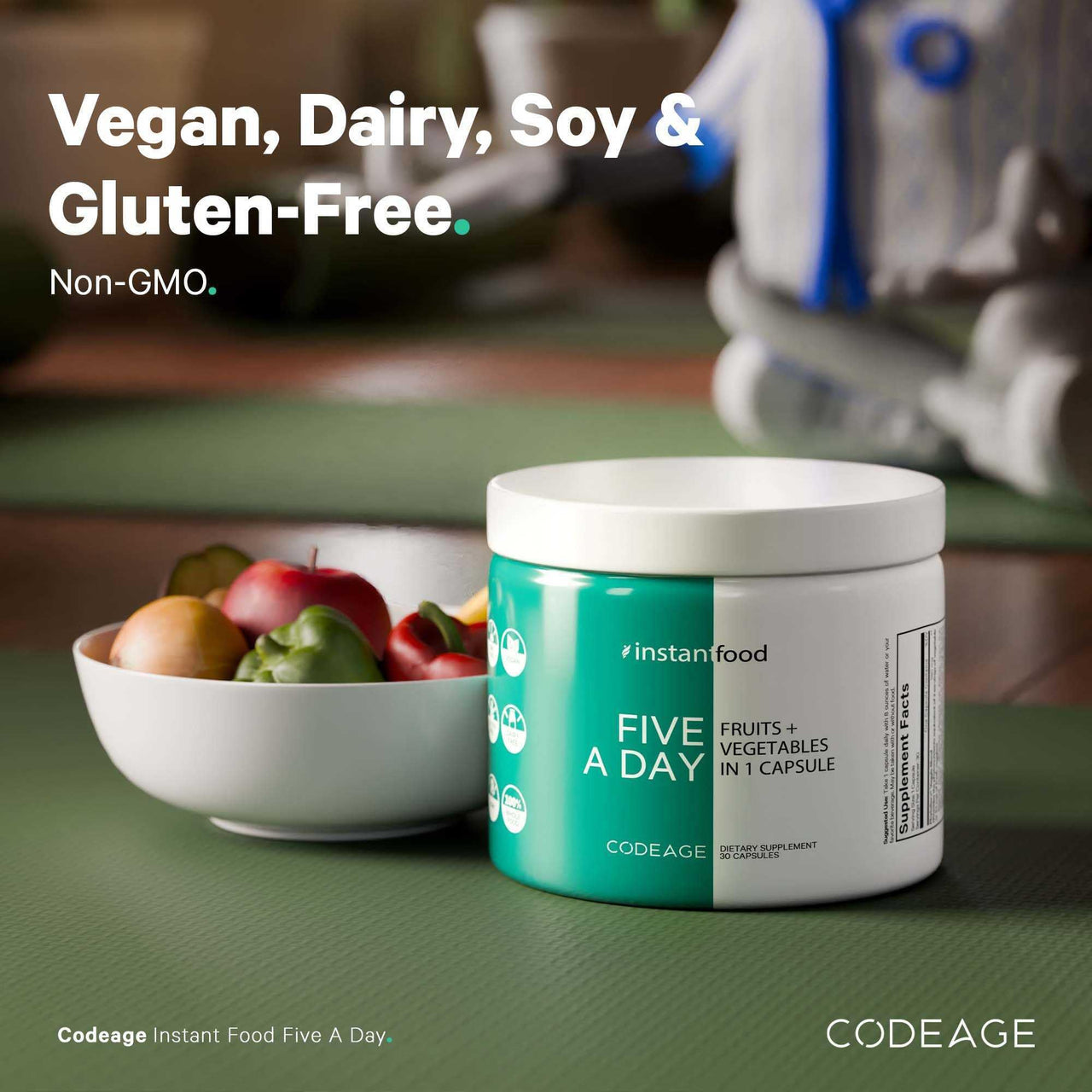 Codeage Instantfood Five A Day – Fruits & Vegetables Capsule Supplement – Whole Food Phytonutrients – 15 Fruits and Veggies Blend - Vegan, Non-GMO – 30 Capsules