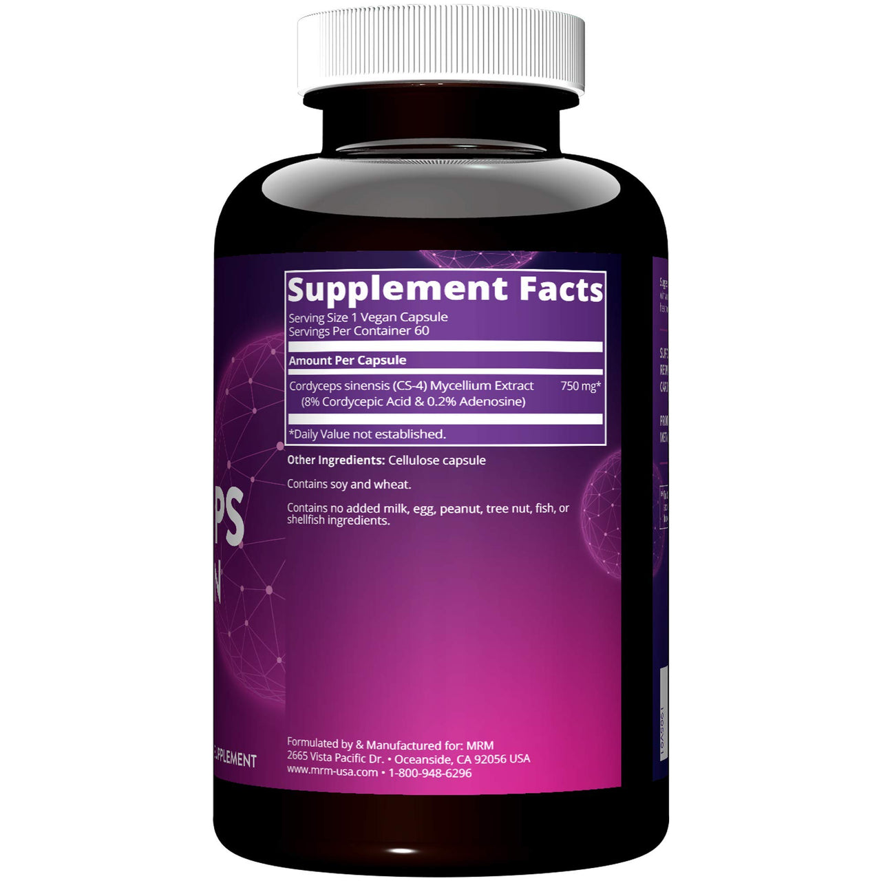MRM Nutrition Cordyceps CS‑4 Strain - For Women & Men - 750 mg Vegan Capsules, Adaptogenic Mushroom Supplement for Healthy Energy, Endurance, Immune & Respiratory Support - 60 Servings