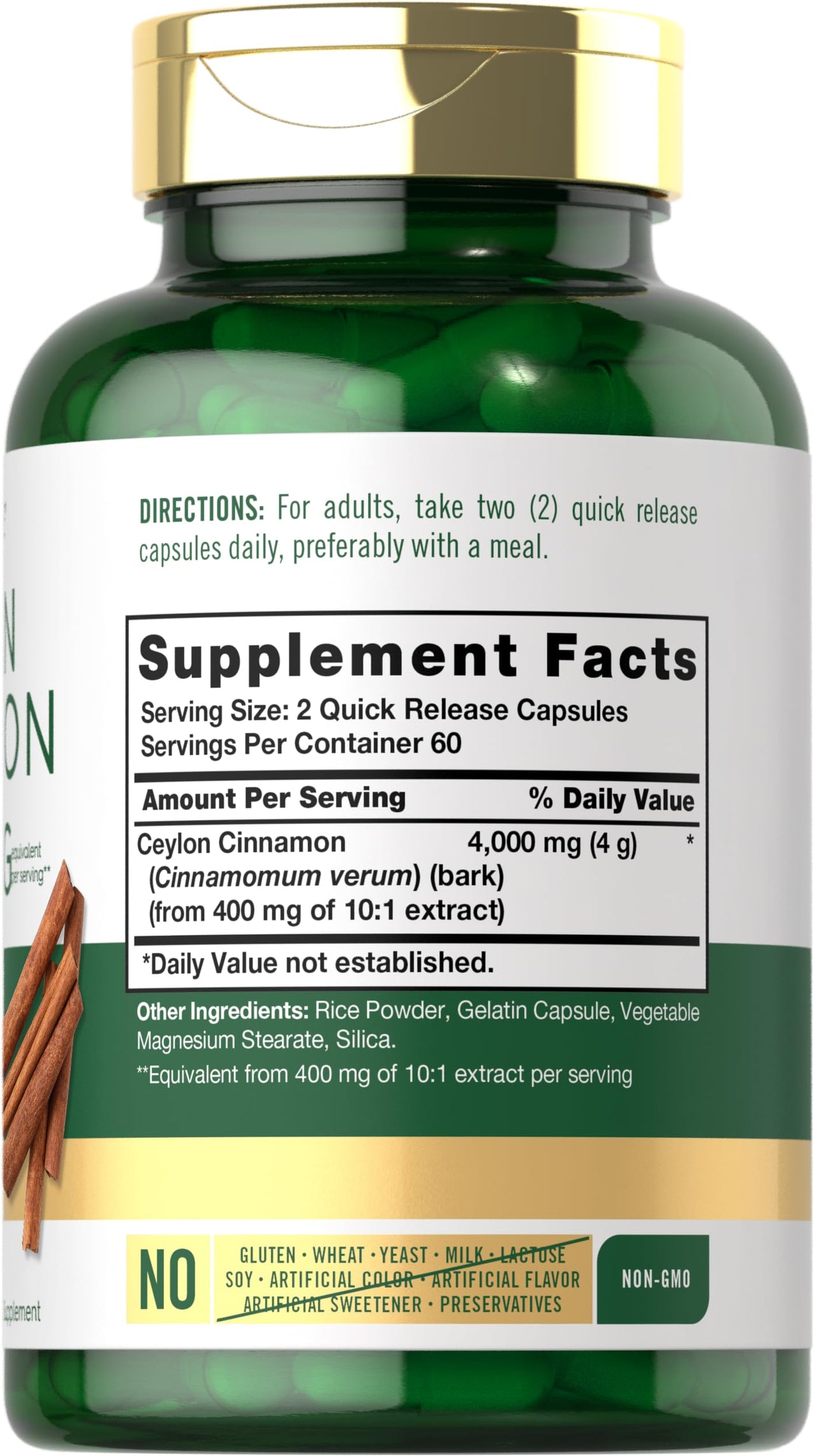 Carlyle Ceylon Cinnamon Capsules | 120 Count | Non-GMO & Gluten Free Supplement