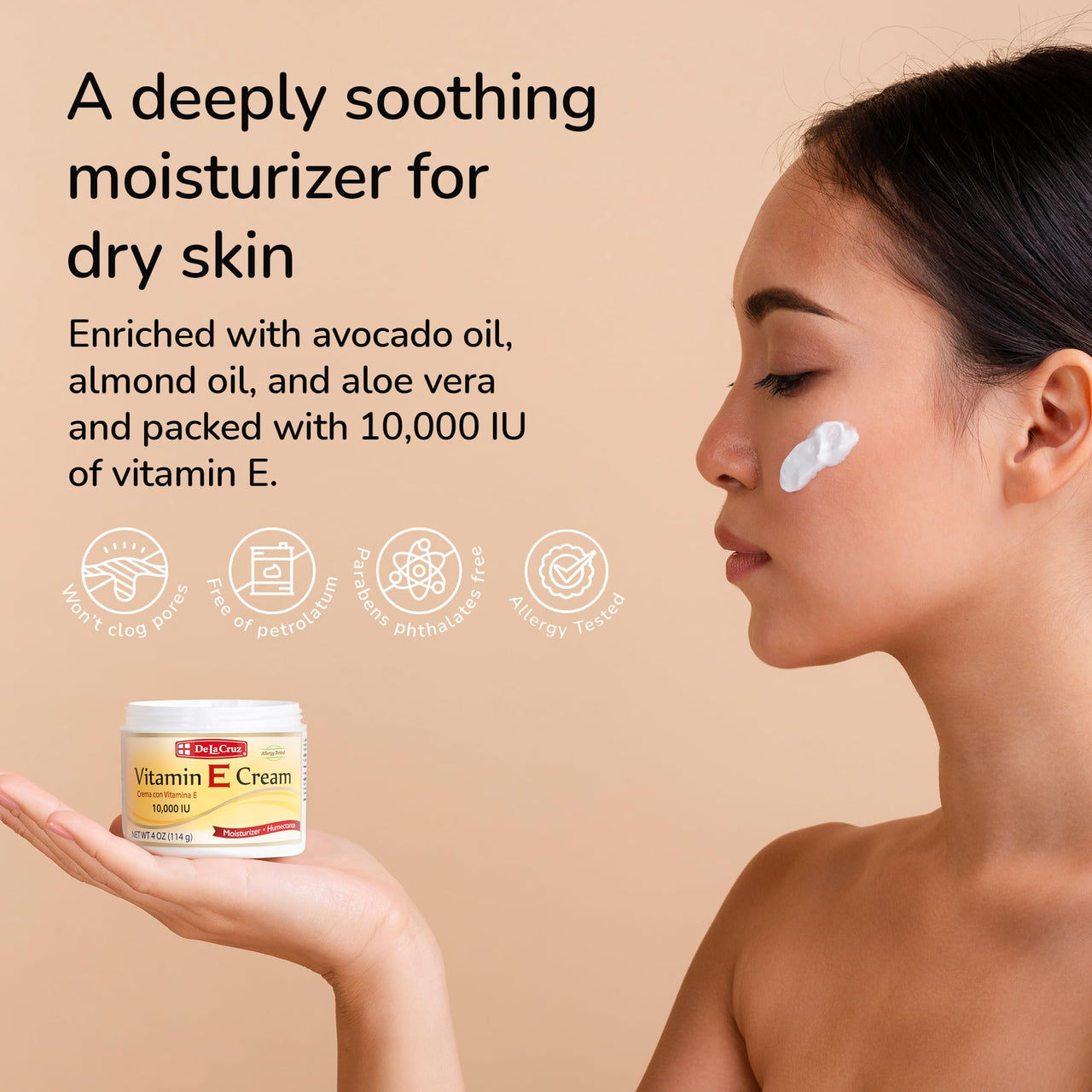 De La Cruz - Vitamin E Cream, Lotion and Oil Bundle - Moisturizer for All Skin Types