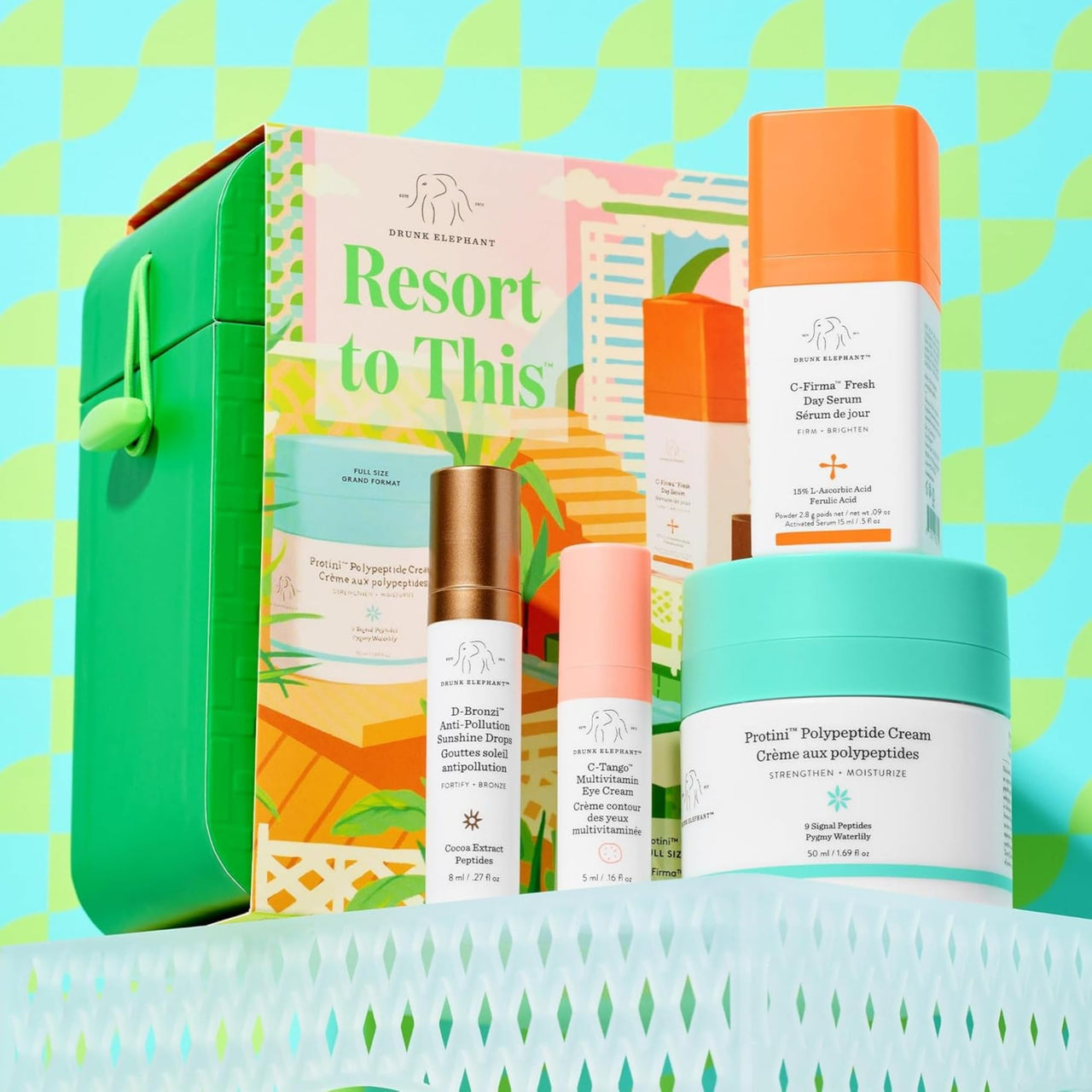 Drunk Elephant Resort to This Day Kit - Includes Protini Cream (50 ml/1.69 fl oz), C-Firma (15 ml/.5 fl oz), D-Bronzi (8 ml/.27 fl oz), and C-Tango (5 ml/.16 fl oz)