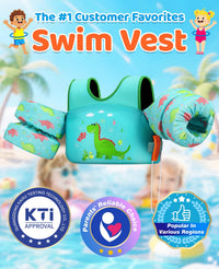 Thumbnail for HeySplash Swim Vest for Kids, Toddler Pool Floaties Fit 33-66 Lbs, Children Swimming Vest with Adjustable Strap, Swim Jacket Water Wing Arm Float, Puddle Beach Boat Jumper Boy Girl,Dinosaur