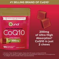 Thumbnail for Qunol CoQ10 200mg Soft Chews, Extra Strength & Ultra High Absorption Coenzyme Q10 Supplement, #1 Cardiologist Recommended Supplement for Heart Health, 90 Count