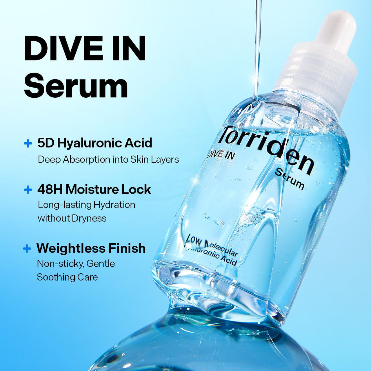 Torriden DIVE IN Hyaluronic Acid Serum 50ml(1.69 fl.oz.) * 2 (Pack of 2) | Deep Hydration to Get Glow Skin | Hyaluronic Acid, Panthenol, Allantoin | Korean Facial Serum