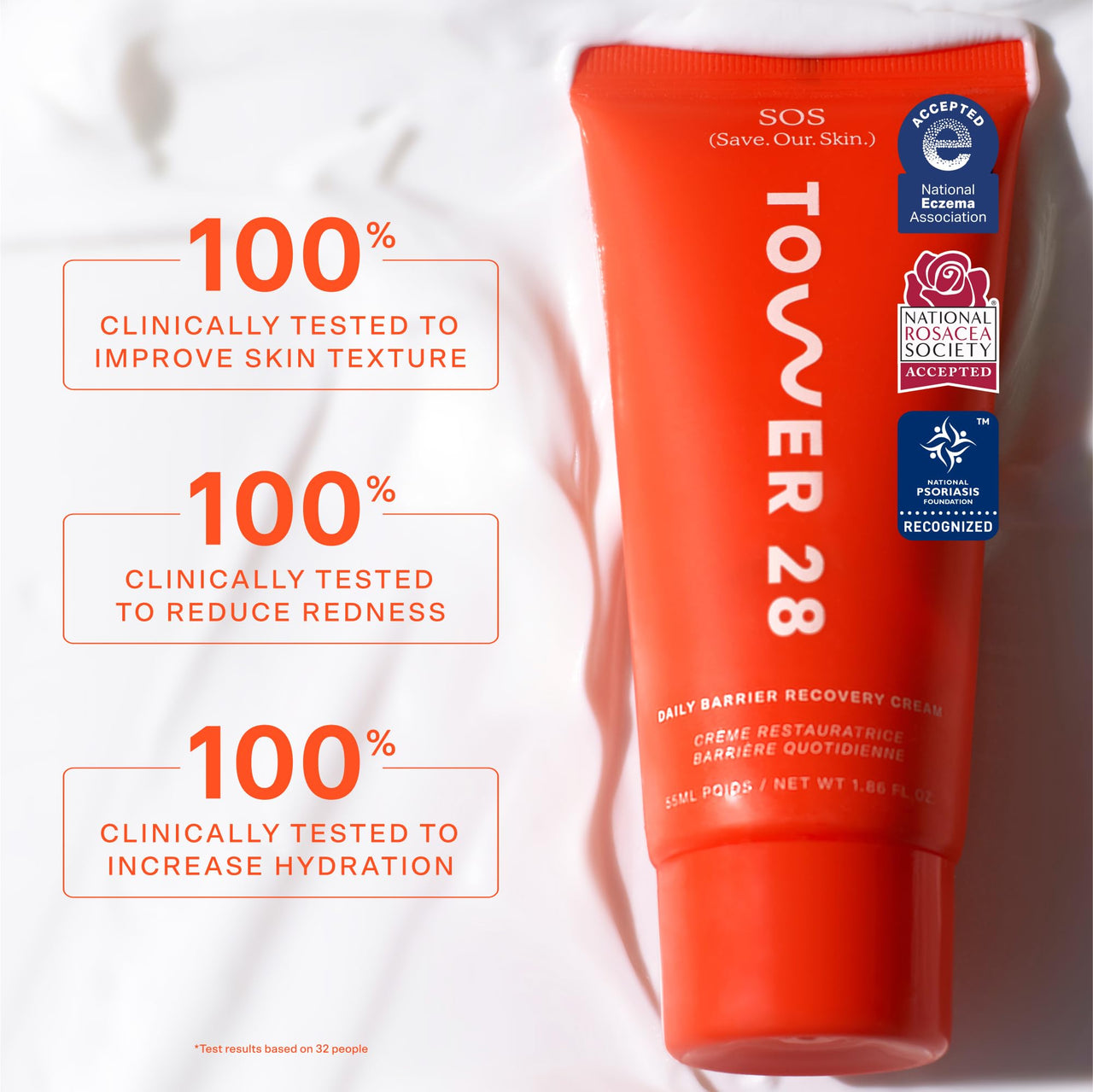 Tower 28 SOS Recovery Face Cream - Hydrating Face Moisturizer with Hyaluronic Acid + Ceramides - Skin Barrier Repair Moisturizer Reduces Redness + Improves Texture - Sensitive Skin Care (1.86 oz)