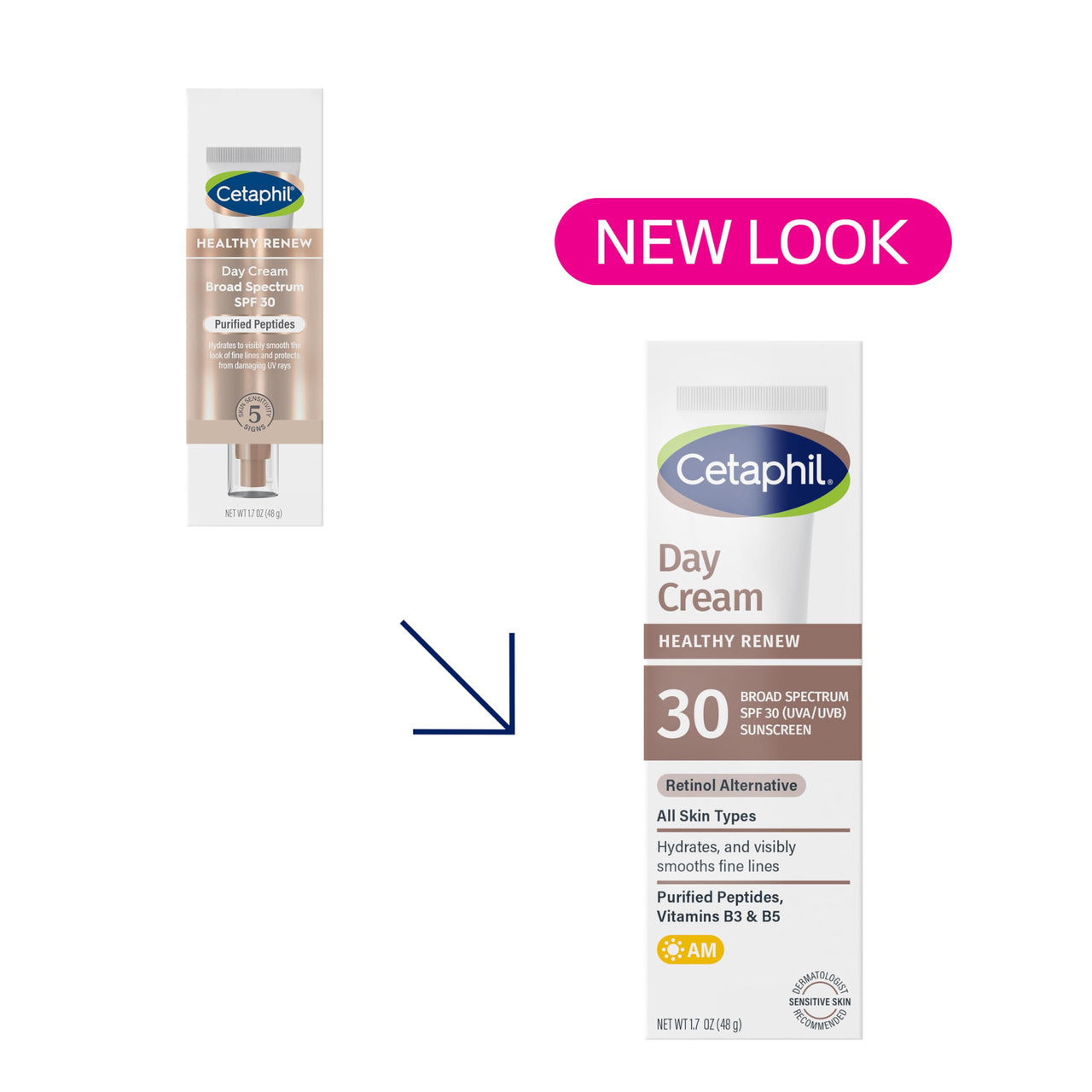 Cetaphil Healthy Renew Moisturizing Day Cream 1.7 Oz, Daily Moisturizer with SPF 30, Skin Tightening Anti Wrinkle Cream for Face with Peptides, Fragrance Free, Retinol Alternative For Sensitive Skin