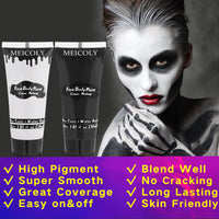 Thumbnail for MEICOLY Black White Face Body Paint with Sponges,Water Based Face Paint for Adults Kid,White Face Paint,Face Painting for Clown Makeup,Halloween SFX Skull Zombie Skeleton Mime Goth Makeup Corpse Paint