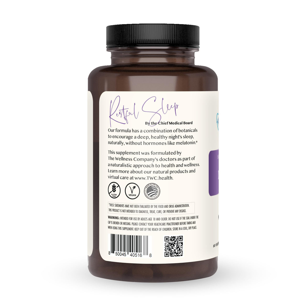 The Wellness Company Restful Sleep - Melatonin-Free, Deep Sleep, REM Support, Non-Habit Forming - Kava, Rafuma Leaf, Ashwagandha & Valerian Root | 60ct (1 Month Supply)
