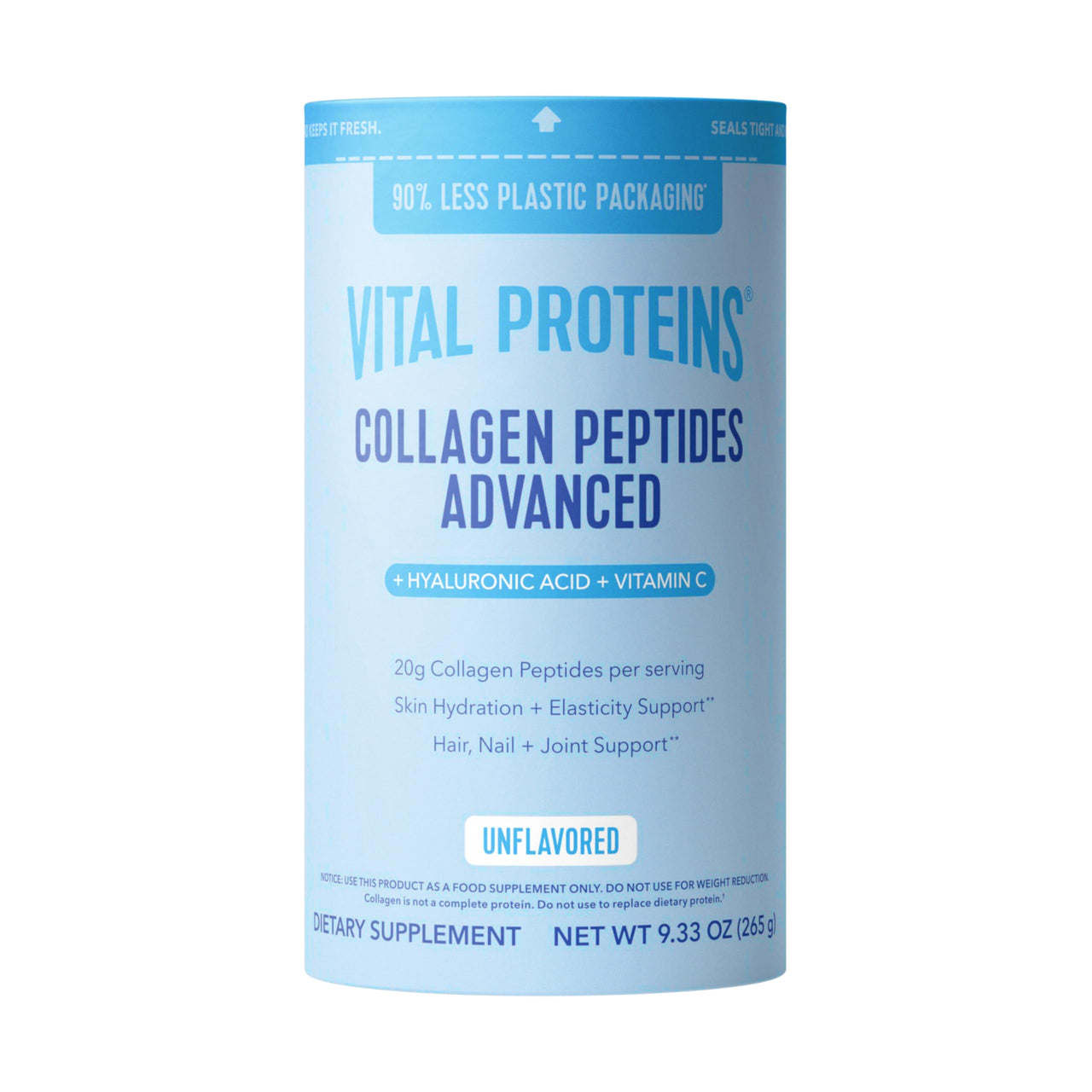 Vital Proteins Collagen Peptides Powder Advanced with Hyaluronic Acid & Vitamin C, Collagen Supplements, Unflavored, 12 Servings