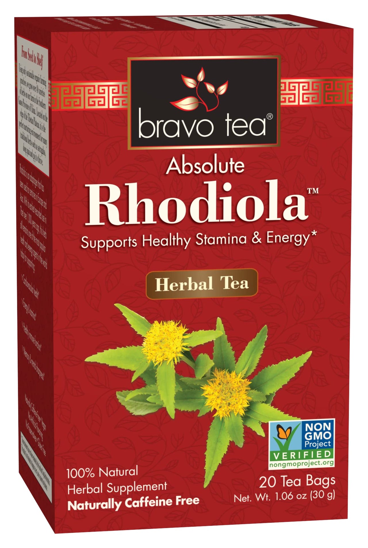 Bravo Tea Absolute Rhodiola Herbal Tea Caffeine Free, 20 Tea Bags