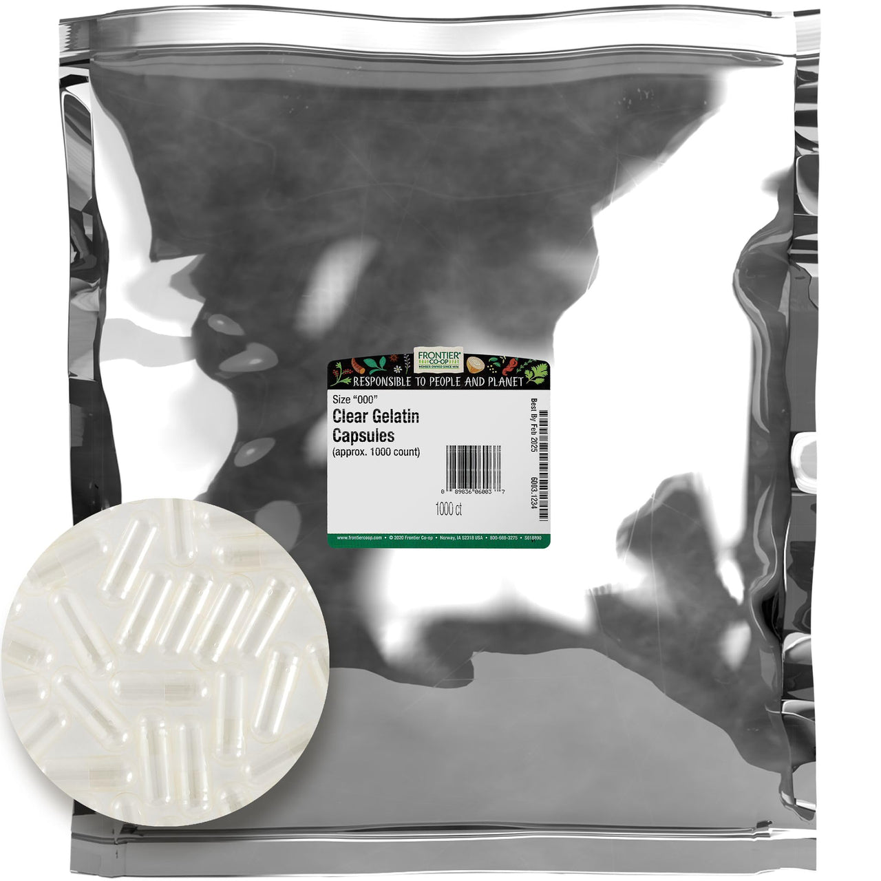Frontier Co-op Vegetarian Capsules Clear "00" | 1000 Count