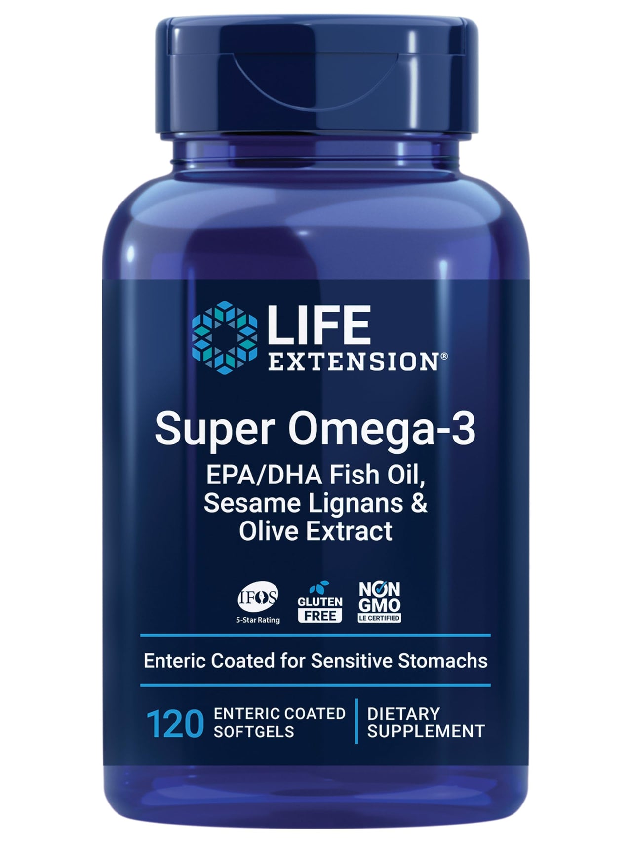 Life Extension Super Omega-3 EPA/DHA Fish Oil, Sesame Lignans & Olive Extract – Heart Health, Brain Health, Inflammation Health Support, Gluten-Free, Enteric-Coated, Non-GMO, 120 Softgels