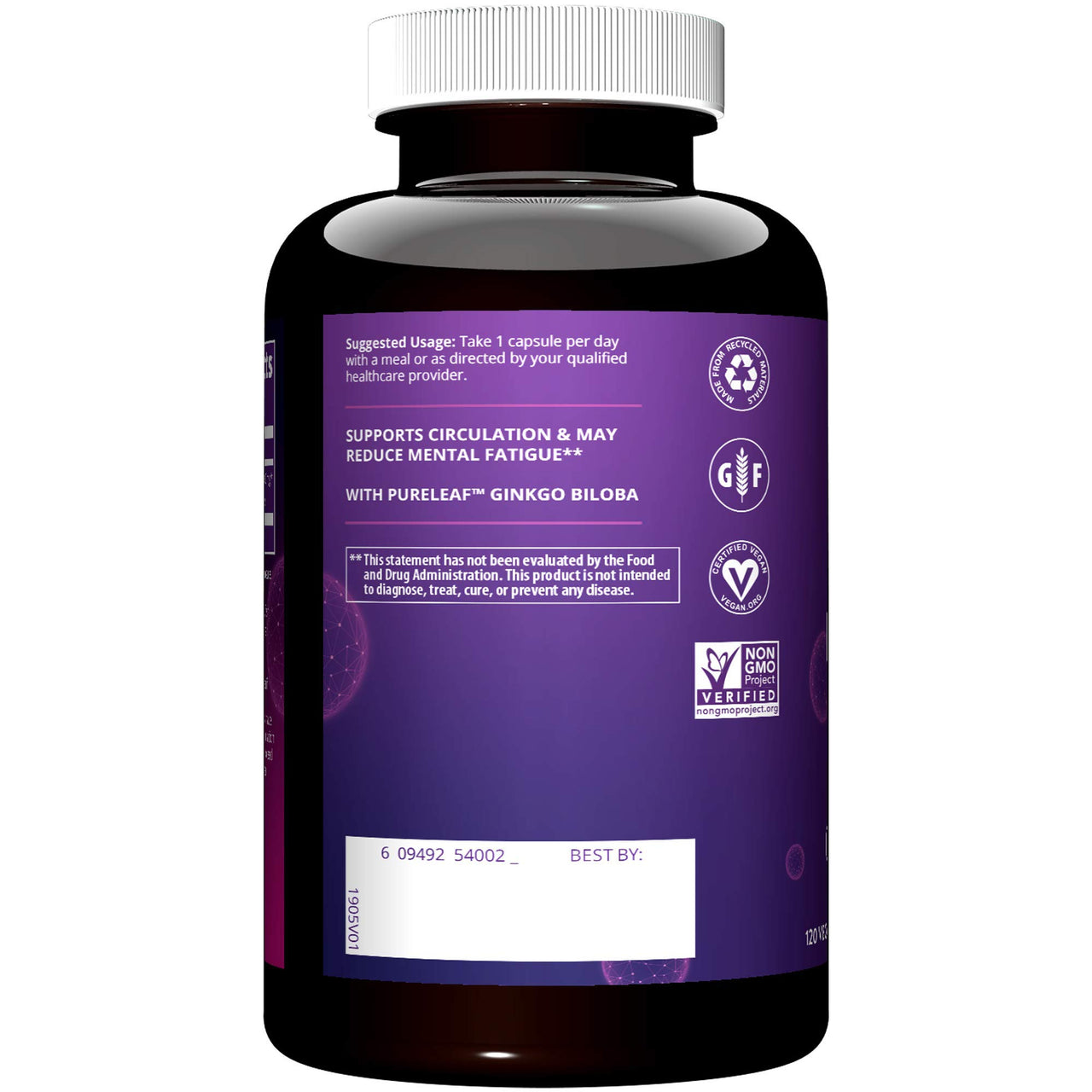 MRM Nutrition Ginkgo B - For Women & Men - 60 mg Vegetarian Capsules, Ginkgo Biloba Leaf Extract for Circulation Strength & Brain Support, Herbal, Vegan, Non‑GMO Supplement for Adults - 120 Servings