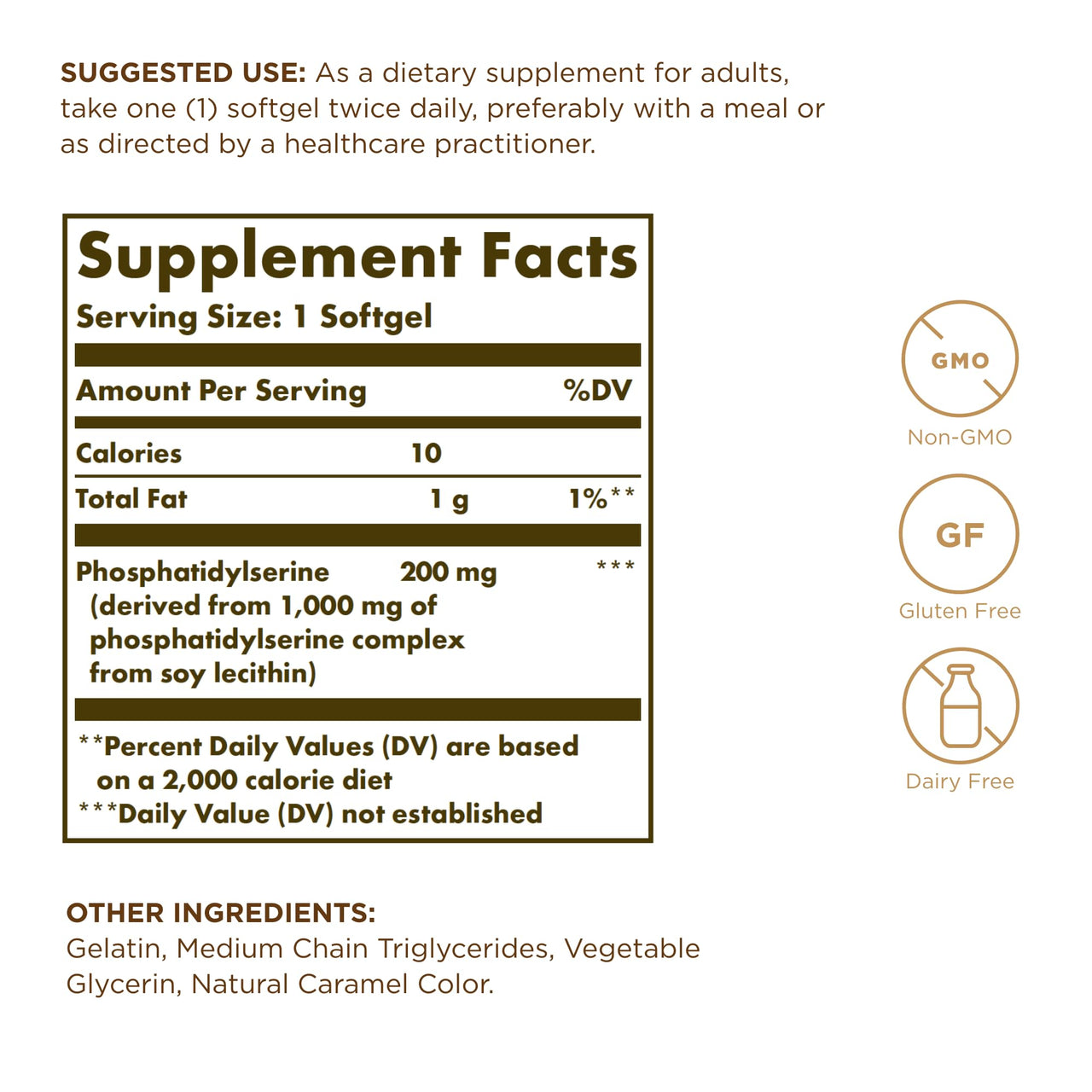 Solgar Phosphatidyl-Serine 200 mg, 60 Softgels (Pack of 2) - Premium Brain Health Supplement, Supports a Healthy Mind & Cognitive Function - Gluten Free, Dairy Free - 60 Servings