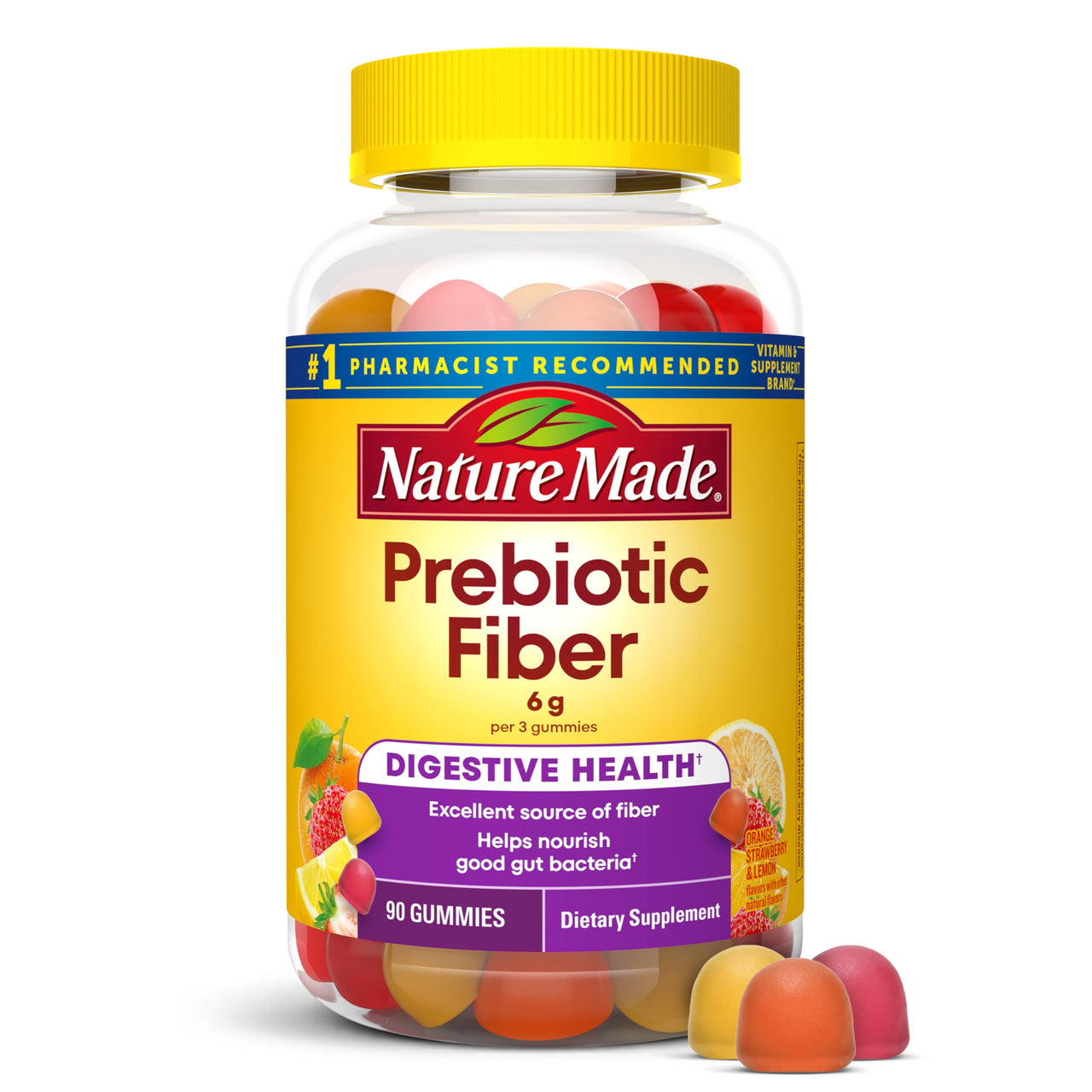 Nature Made Prebiotic Fiber Gummies for Adults and Kids, Fiber Supplement for Digestive System Support, 90 Gummies