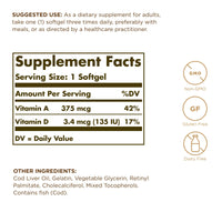 Thumbnail for Solgar Cod Liver Oil - 250 Softgels, Pack of 2 - Provides Vitamins A & D - Non-GMO, Gluten Free - 500 Total Servings