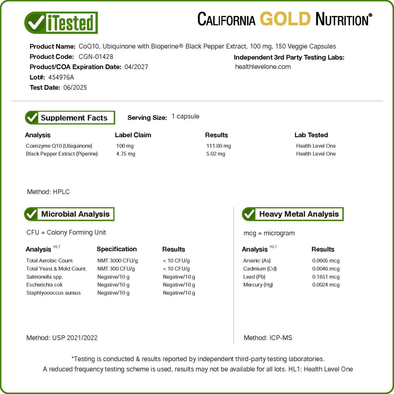 CoQ10 by California Gold Nutrition - USP-Verified, Fermented Coenzyme Q10 with BioPerine - Mitochondrial Support - Vegan Friendly - Gluten Free, Non-GMO - 100 mg - 150 Veggie Capsules
