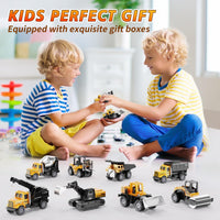 Thumbnail for HONGTUO Alloy Mini Construction Vehicles, 8Pcs Die-cast Construction Toys Set, Excavators Mixer Truck Bulldozers Forklift Dump Truck, Pull Back Car Toys for Toddlers Kids Boys & Girls