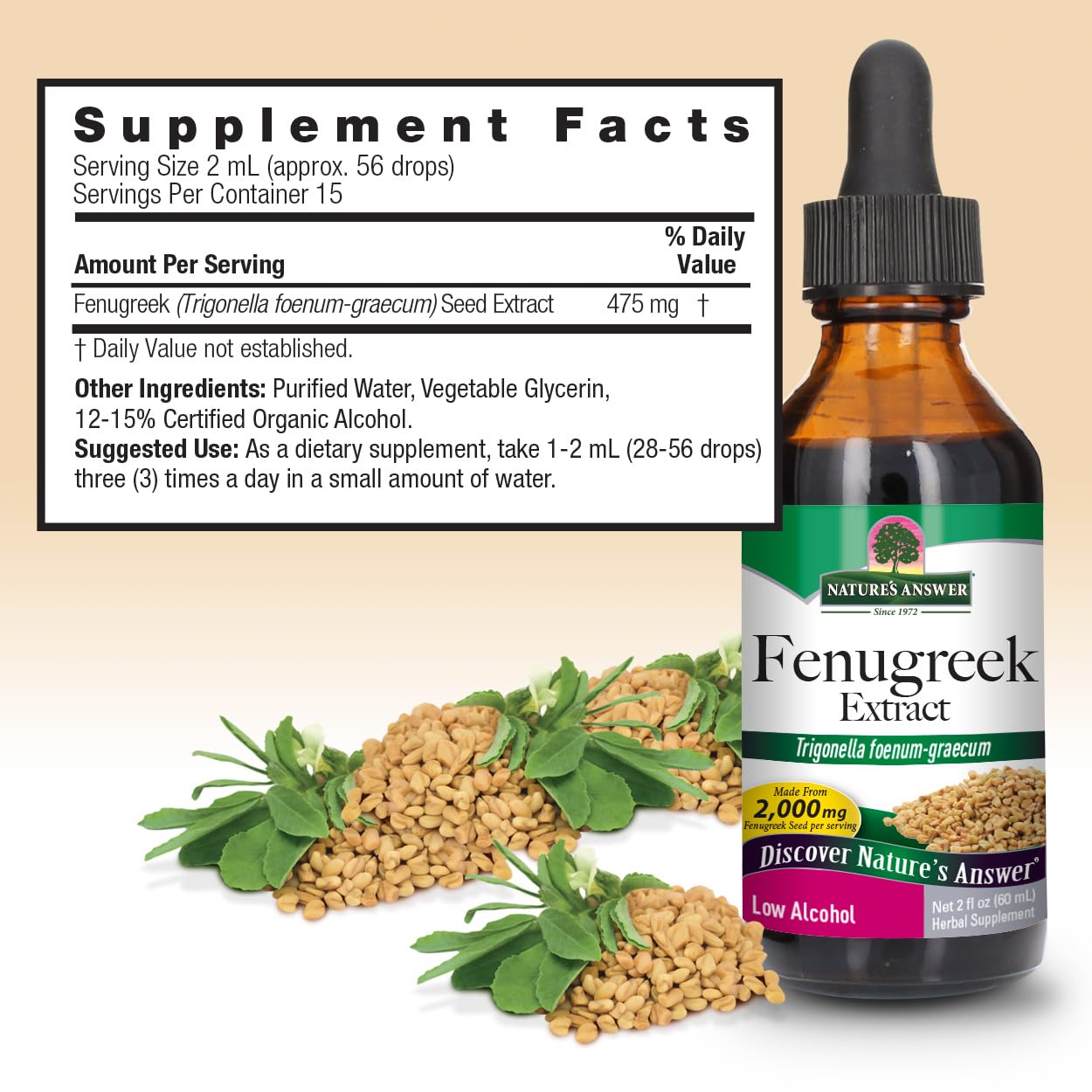 Nature's Answer Fenugreek Seed with Organic Low Alcohol 2 Fluid Ounce | Female Reproductive Support | Aid For Mothers | Lactation Support | Natural Menopause Aid