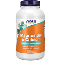Thumbnail for NOW Foods Supplements, Magnesium & Calcium, With Zinc and Vitamin D-3, Nerve and Bone Support*, 250 Tablets