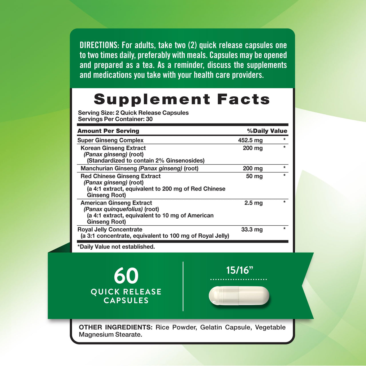 Nature's Truth Super Ginseng Complex | 60 Capsules | with Royal Jelly | Non-GMO & Gluten Free Supplement