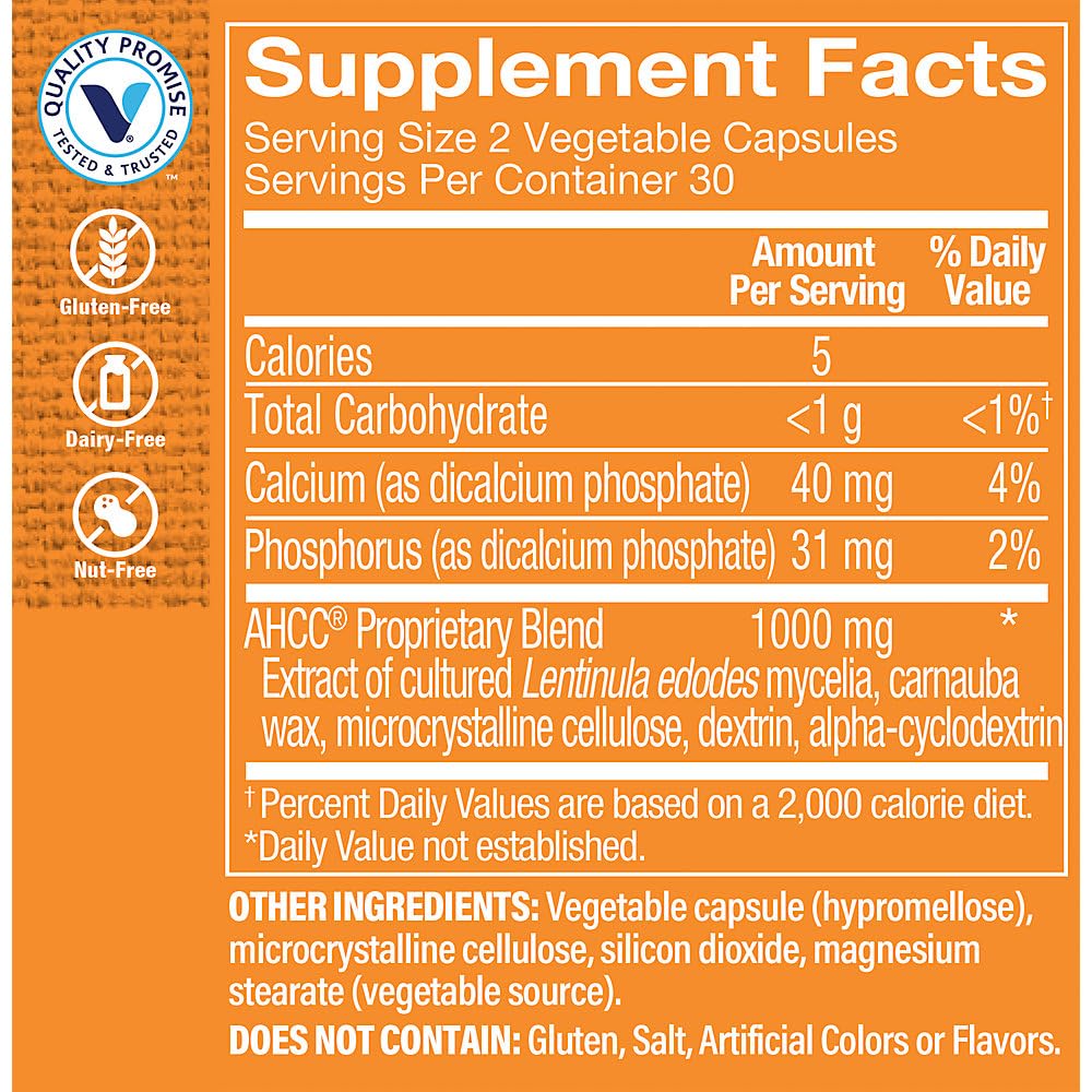The Vitamin Shoppe AHCC 500mg - Immune System Booster & Cell Defense | Active Hexose Correlated Compound | 60 Veggie Caps | Mushroom Extract