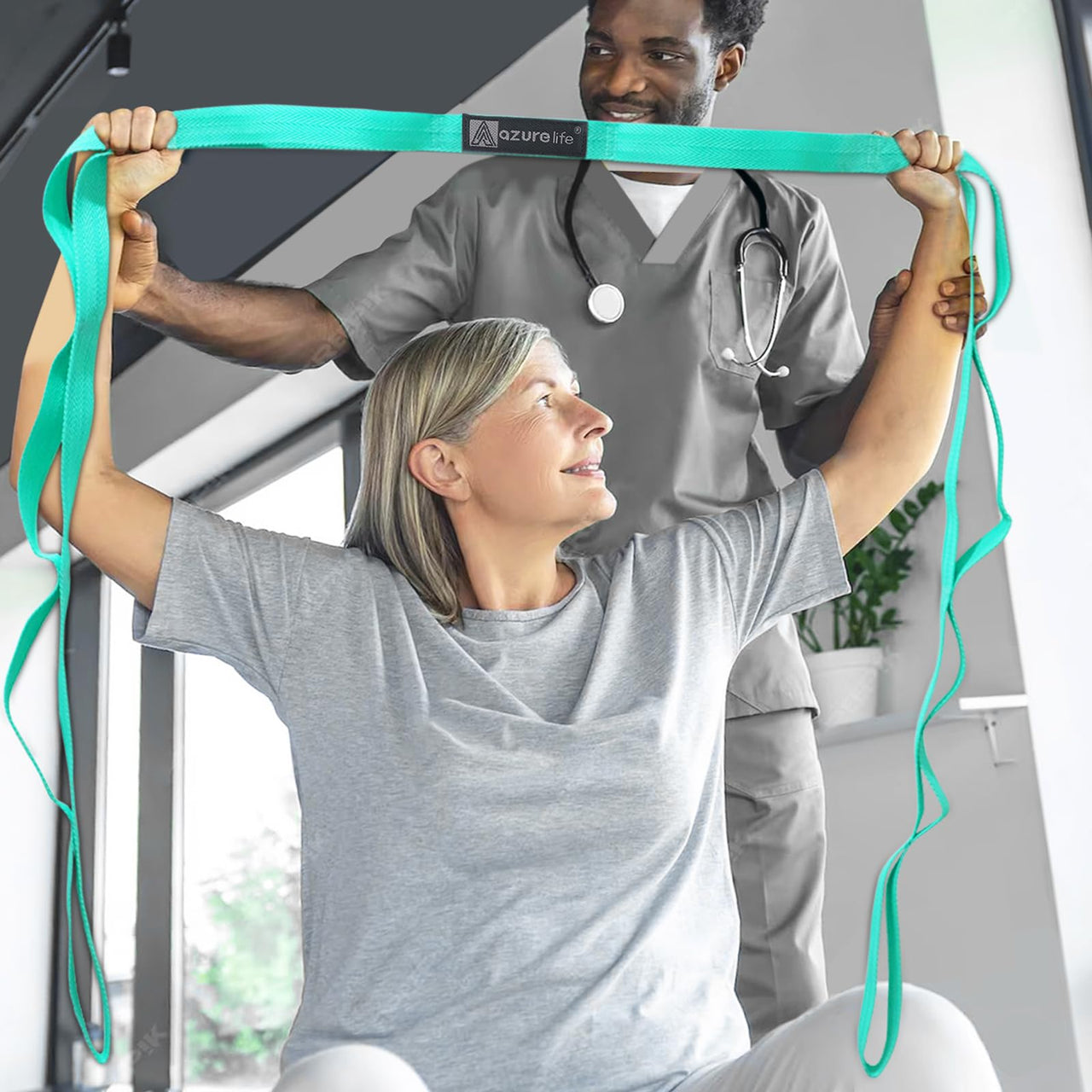 A AZURELIFE Premium Durable Stretch Straps with Loops, Stretching Strap for Physical Therapy, Multi-Loop Yoga Strap Fitness Exercise Strap for Yoga, Pilates, Dance, Flexibility&Exercise