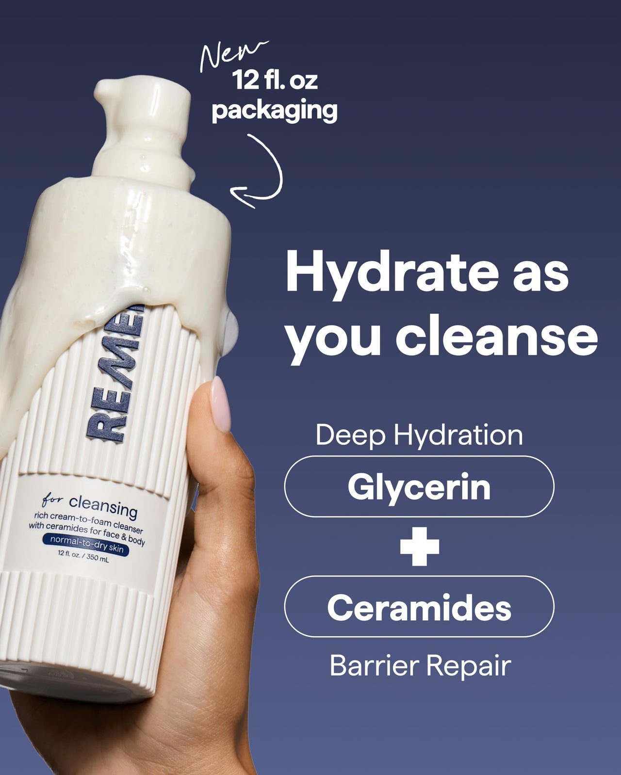 Remedy for Rich Cream Cleansing | Cream-to-Foam Face Wash with Ceramides, Glycerin and Panthenol | Hydrating Cleanser for Normal to Dry Skin | By Dermatologist Dr. Shah, 12 fl. Oz