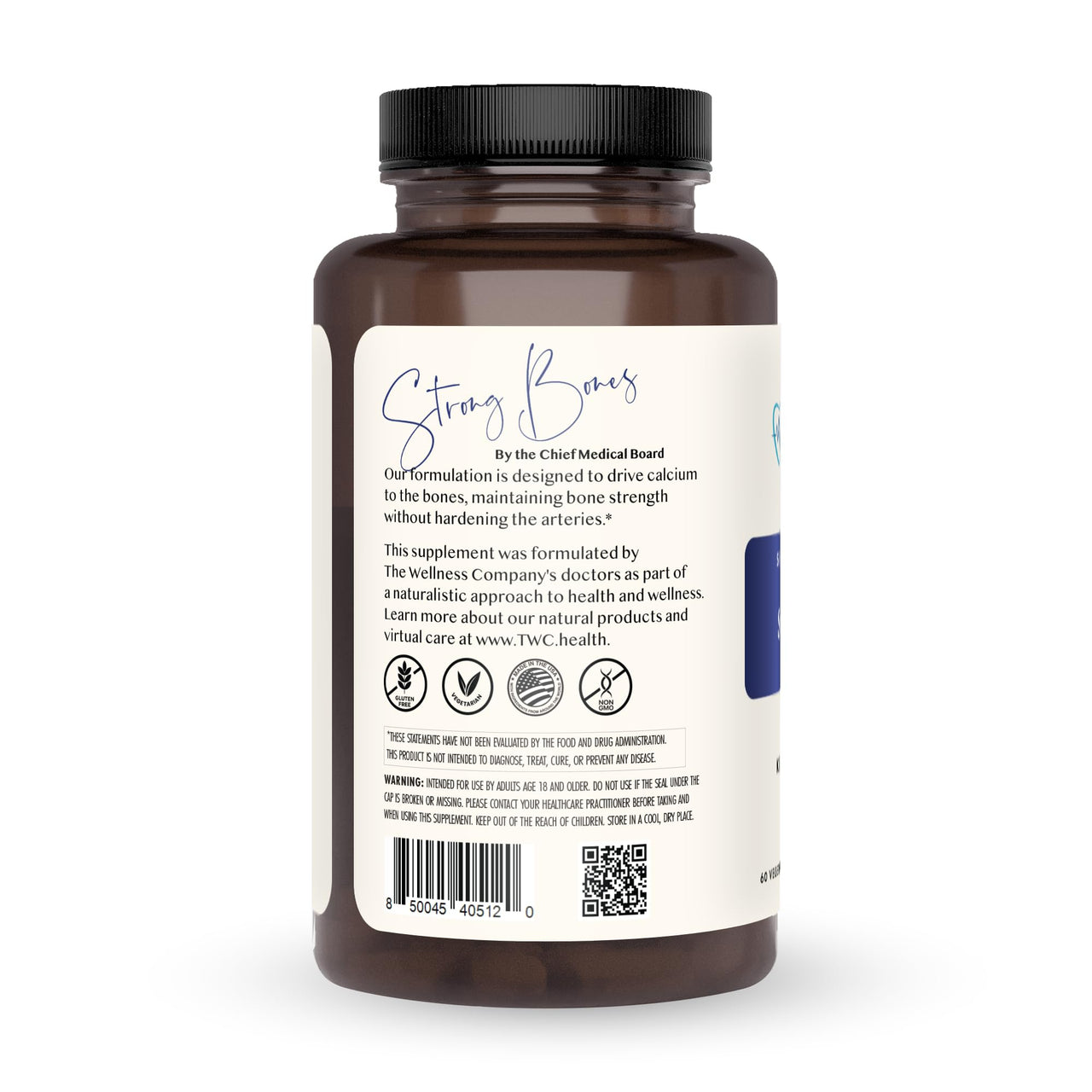 The Wellness Company Strong Bones | 60 Capsules (1-Month Supply) | Made with Key Minerals to Help Build Bone Strength | Non-GMO, Vegan, Gluten Free | for Supporting Bone Strength and Health