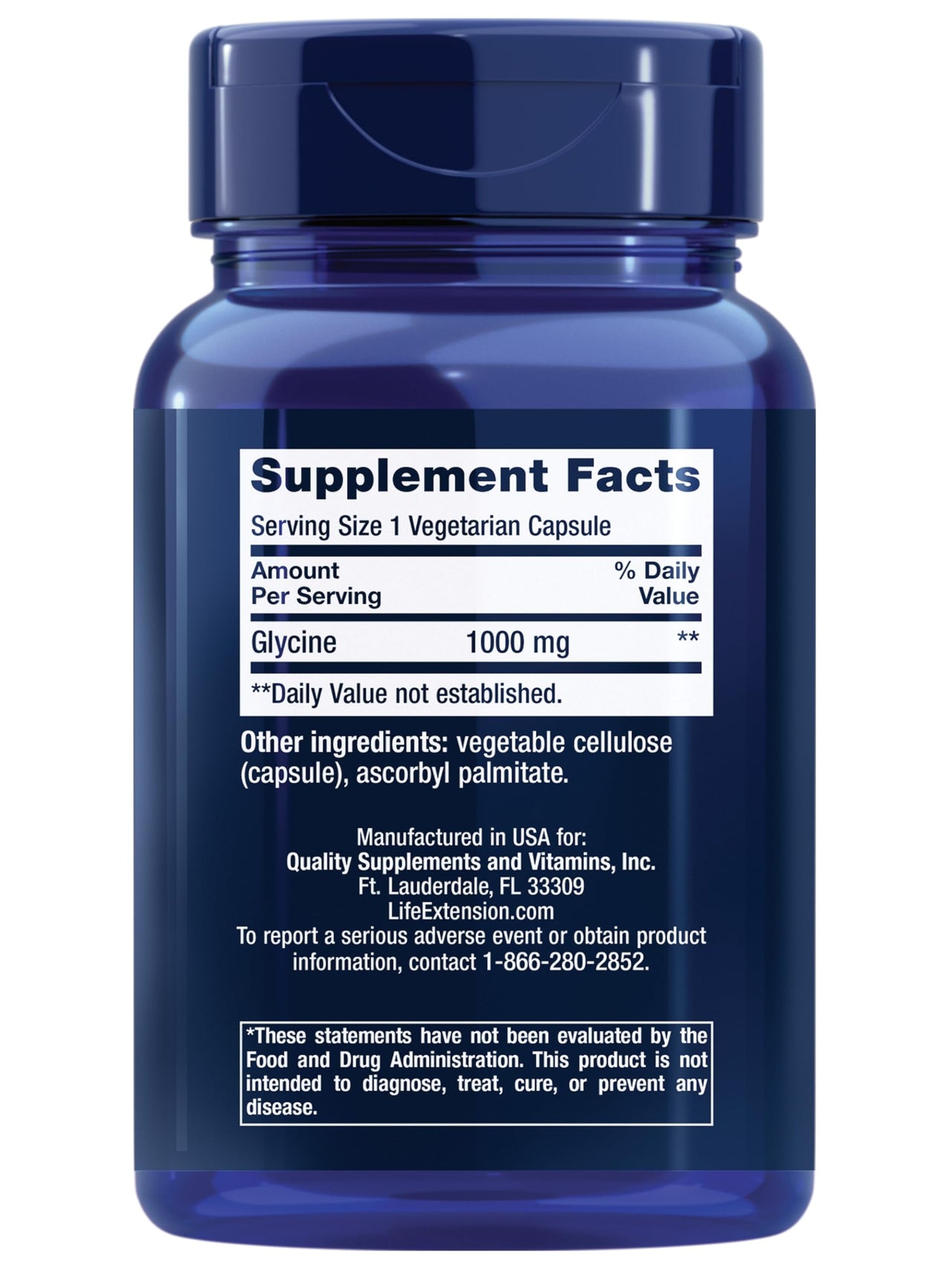 Life Extension Glycine, 1000 mg, Amino Acid That Promotes Healthy Sleep, Gluten-Free, Non-GMO, Vegetarian, 100 Capsules