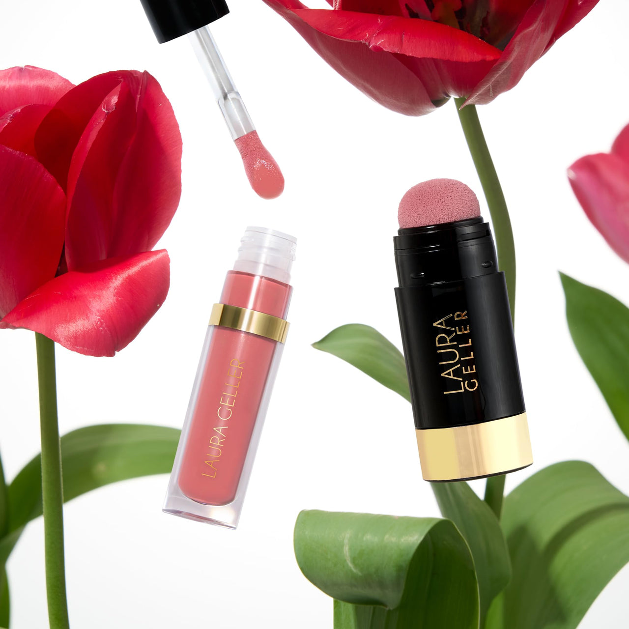 LAURA GELLER NEW YORK Serum Staples Soothing Blush + Lip Duo - Blush Cheek Tint, Practical Pink + Jelly Balm Lip Serum, There She Rose
