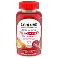 Thumbnail for Centrum MultiGummies Multi+ Omega 3 Dual Action, Adult Multivitamin, Multivitamin/Multimineral/Omega 3 Supplement, Strawberry/Lemon/Orange Flavors - 110 Count