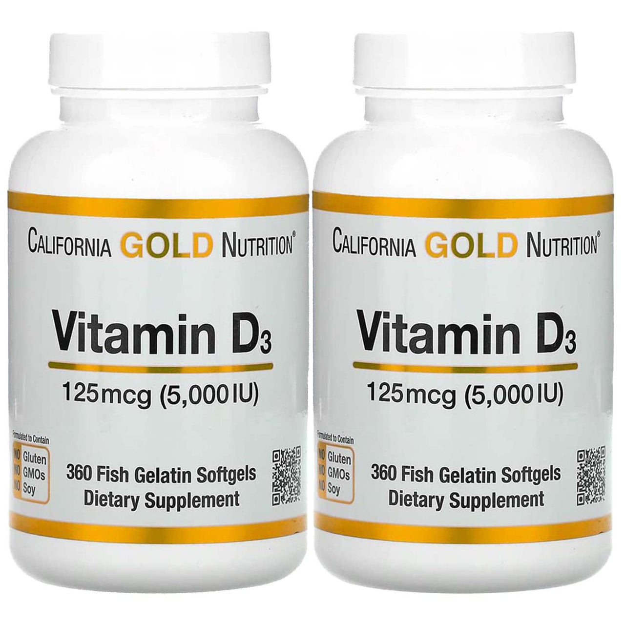 California Gold Nutrition Vitamin D3, 125 mcg (5,000 IU), 360 Fish Gelatin Softgels, 2 Pack