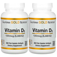 Thumbnail for California Gold Nutrition Vitamin D3, 125 mcg (5,000 IU), 360 Fish Gelatin Softgels, 2 Pack