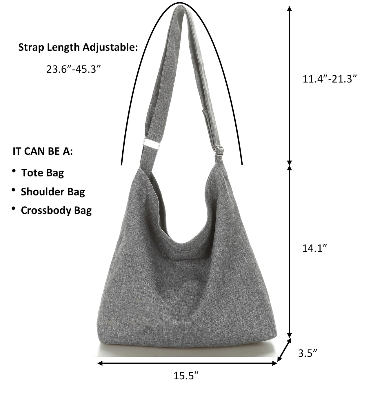 Covelin Women's Large Canvas Shoulder Bag Hobo Tote Handbag Casual Purse Black