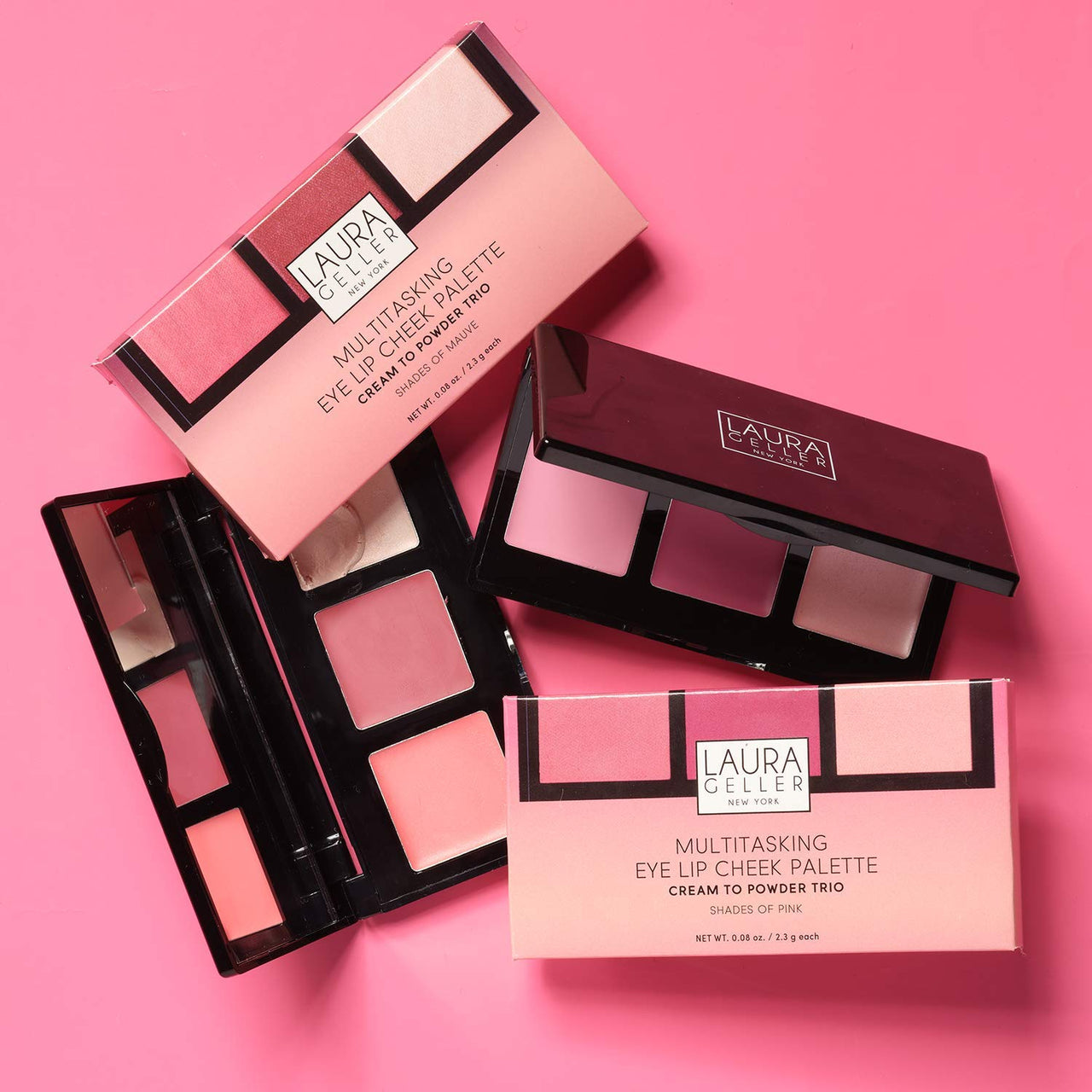 LAURA GELLER NEW YORK Multitasking Eye Lip Cheek Palette Cream to Powder Trio, Nudes