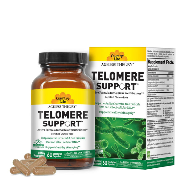 Country Life Ageless Theory Telomere Support- Certified Vegan and Gluten Free - Anti Aging Supplement - 60 Capsules - Resvinol Grape Extract - Immune & Cardiovascular Support