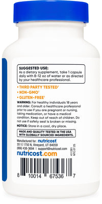 Thumbnail for Nutricost N-Acetyl L-Cysteine (NAC) 600mg, 120 Vegetarian Capsules - Non-GMO, Gluten Free, Vegetarian Caps