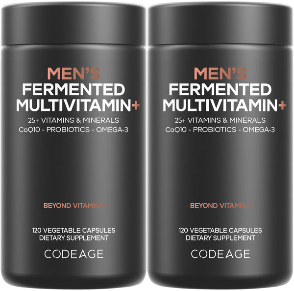 Codeage Men’s Daily Multivitamin – 25+ Essential Vitamins & Minerals, Organic Whole Foods, Probiotics, Omega-3, Zinc, Vitamins A, B, C, D, E & K, 2 Pack