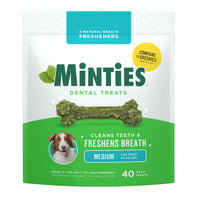 Thumbnail for Minties Dental Chews for Dogs, 40 Count, Vet-Recommended Mint-Flavored Dental Dog Treats for Medium Dogs, Bones Clean Teeth, Fight Bad Breath, and Removes Plaque and Tartar