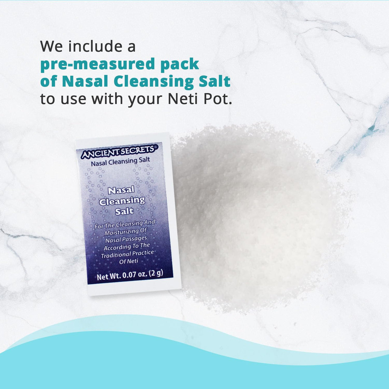 Ancient Secrets Neti Pot Sinus Rinse - Nasal Cleansing Pot, Plastic Travel Model, Nasal Irrigation, BPA-Free Neti Potâ€¯+ 6 Pre-Measured Packs of Nasal Cleansing Salt
