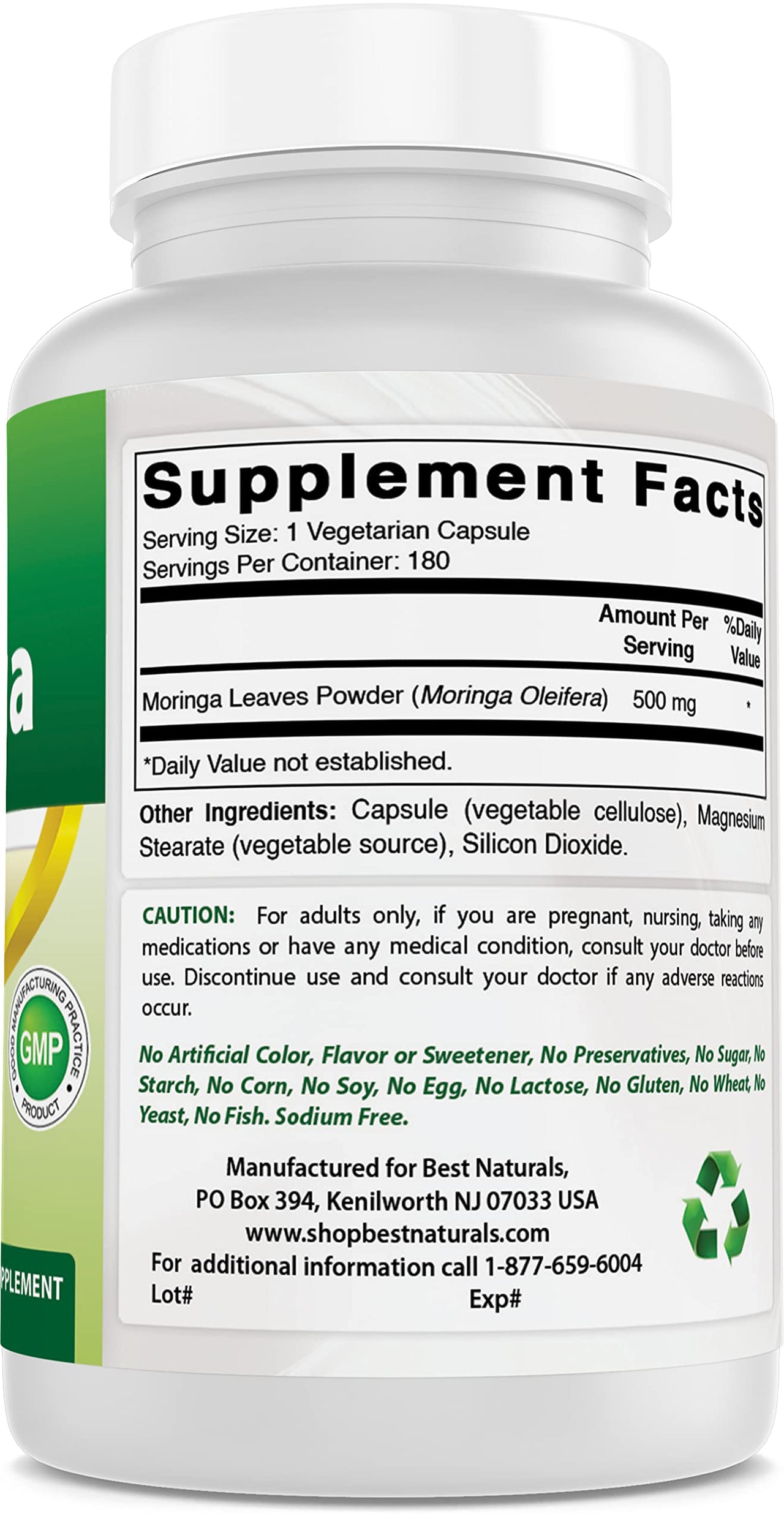 Best Naturals Moringa 500 mg 180 Vegetarian Capsules