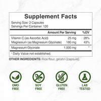 Thumbnail for Magnesium Glycinate 500mg Per Capsule (1000mg Per Serving) Plus Vitamin C, 240 Capsules – 100% Chelated for Easy Absorption – Essential Mineral Supplement