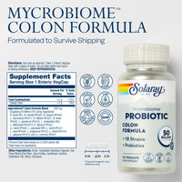 Thumbnail for SOLARAY Mycrobiome Probiotic Colon Formula, Vegan, Digestive Function, Colon Health, and Immune System Support, 50 Billion CFU, 18 Strains, Prebiotic Inulin, 60-Day Guarantee, 30 Servings, 30 VegCaps