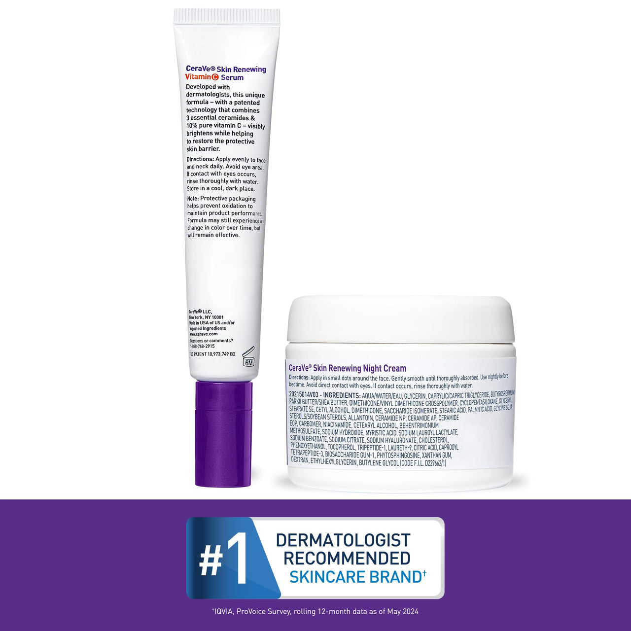 CeraVe Vitamin C Serum and Night Cream Skin Care Set, Brightening Serum with 10% Pure Vitamin C and Night Moisturizer with Peptides, Hyaluronic Acid and Ceramides, 1oz Vit C + 1.7oz Moisturizer