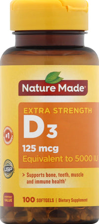 Thumbnail for Nature Made Vitamin D3 Dietary Supplement Softgels, 5000 I.U, 100 Count