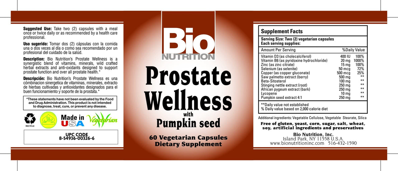 Bio Nutrition Prostate Wellness - 60 Vcaps