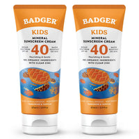Thumbnail for Badger Kids Mineral Sunscreen Cream SPF 40, 98% Organic Ingredients, Zinc Oxide Sunscreen for Kids Face & Body, Water Resistant, Reef Friendly, Hawaii Approved Sunblock, 2.9 fl oz, 2-Pack